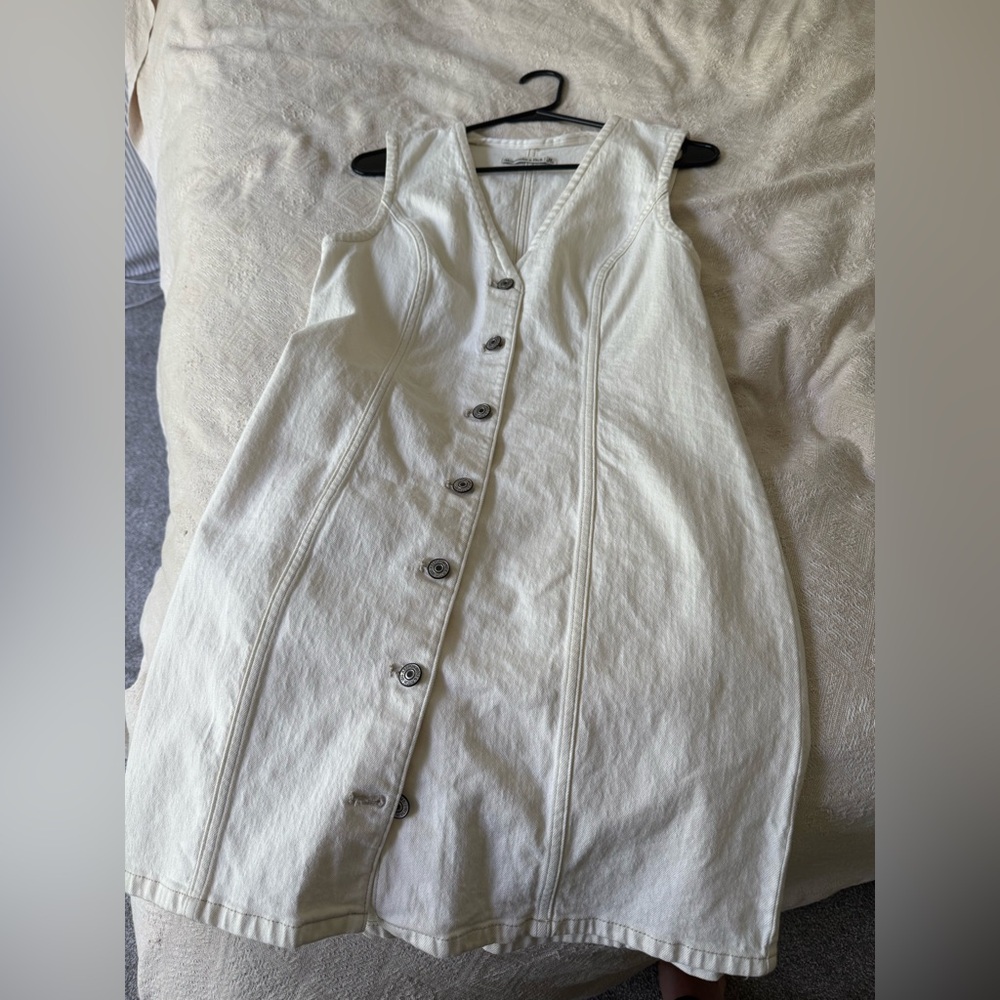 White denim button up dress
